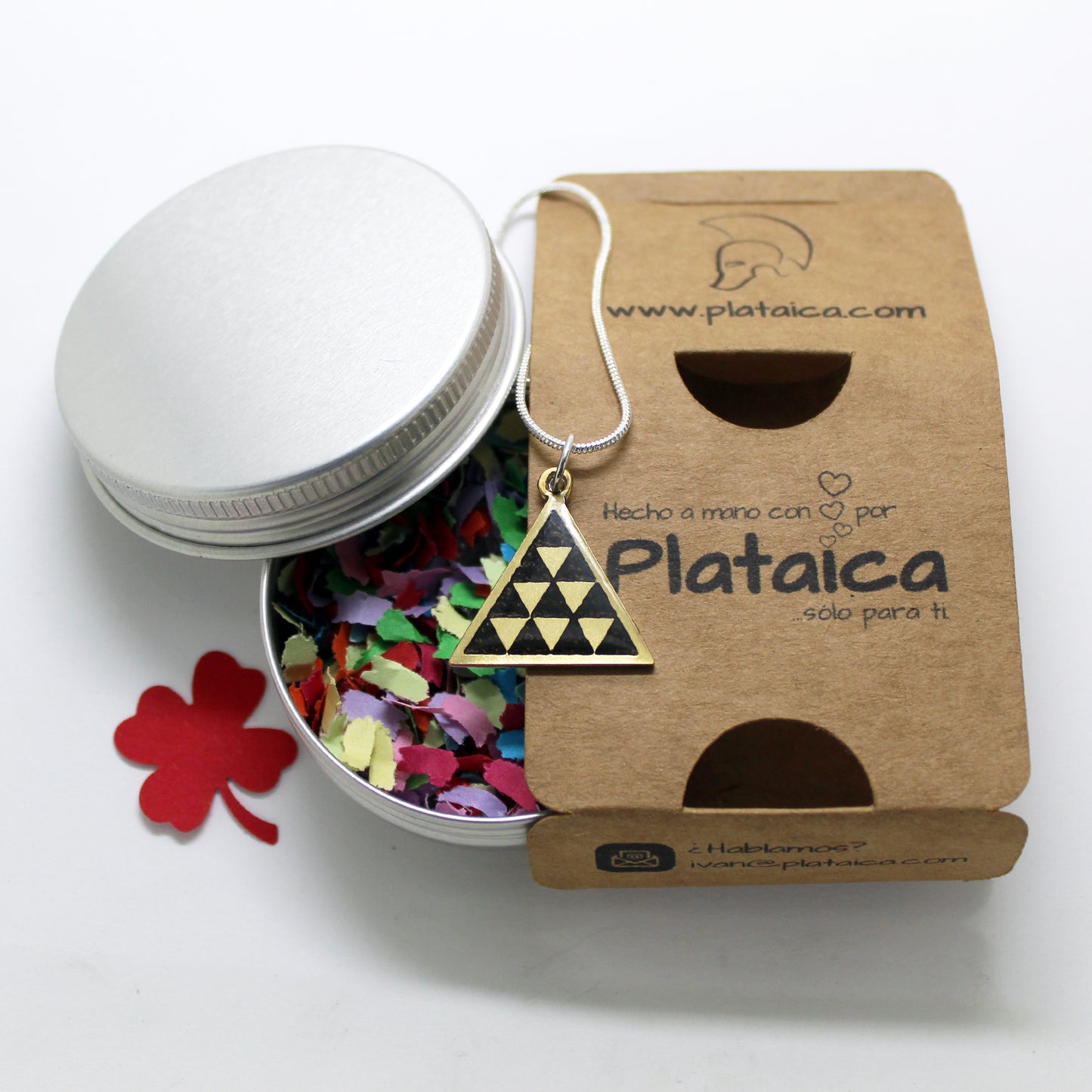 Pintadera Canaria Pirámide colgante en latón y plata 925