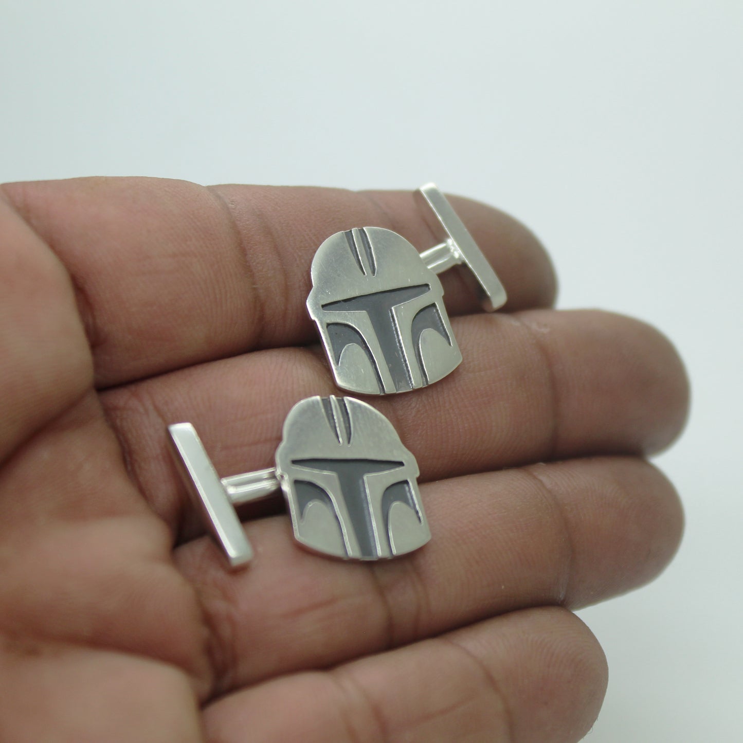 Gemelos casco The Mandalorian Cosplay en plata 925