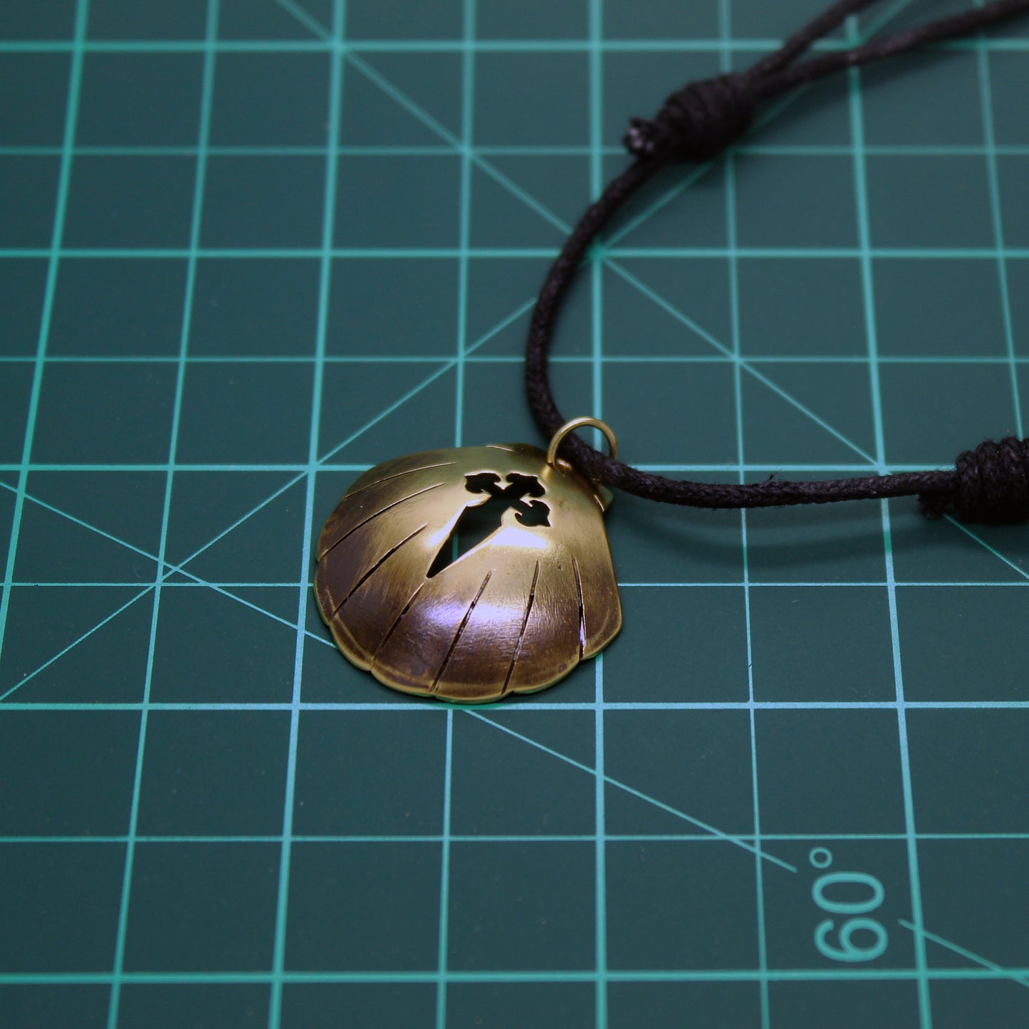Shell of the Camino de Santiago with Cross of Santiago, brass pendant