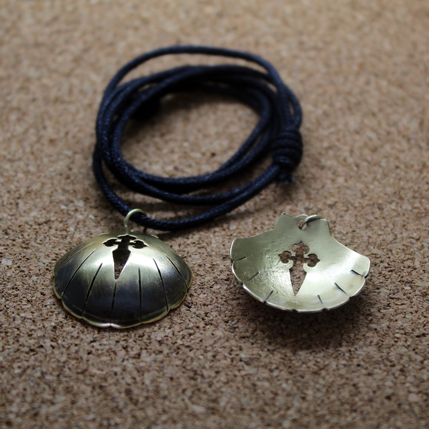 Shell of the Camino de Santiago with Cross of Santiago, brass pendant