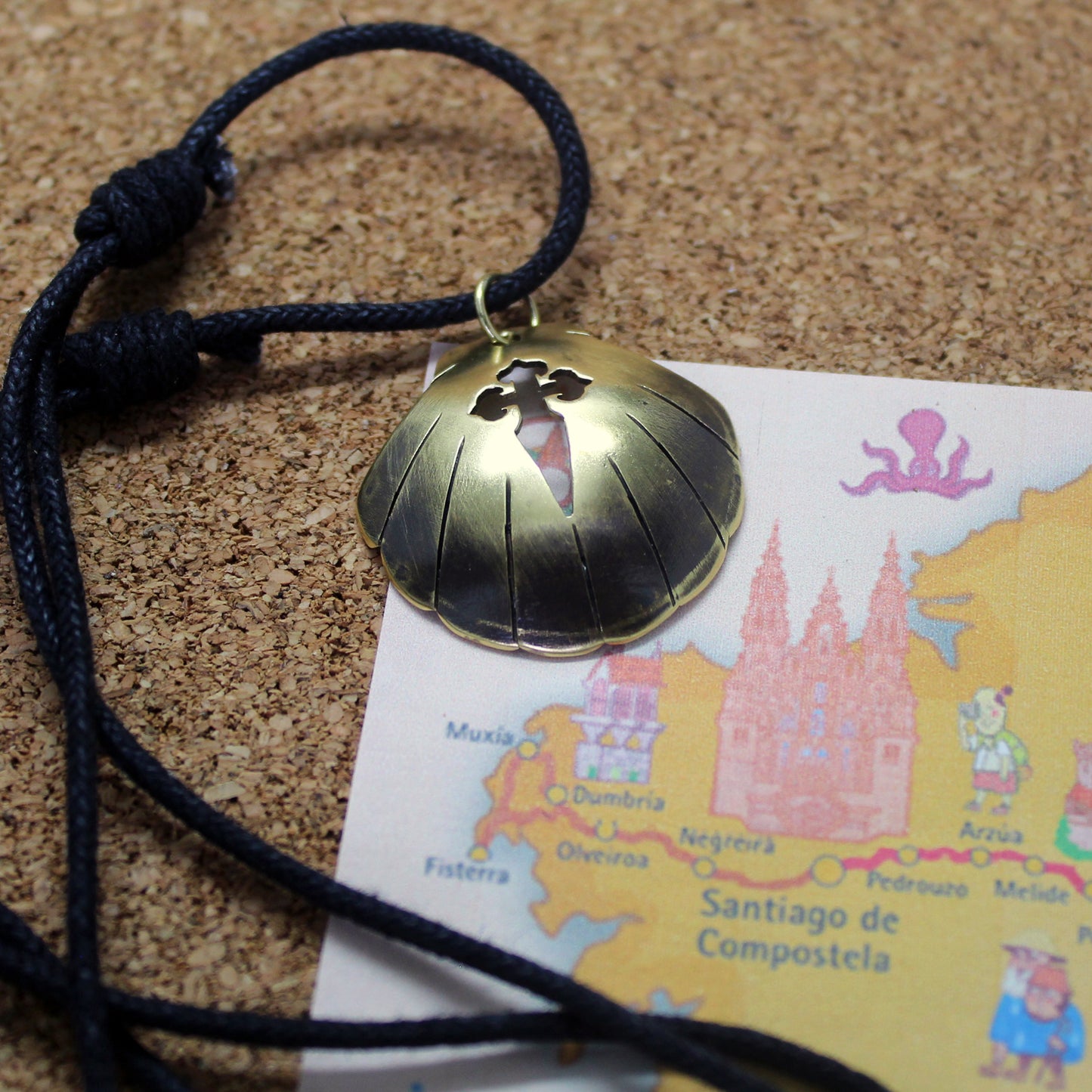 Shell of the Camino de Santiago with Cross of Santiago, brass pendant