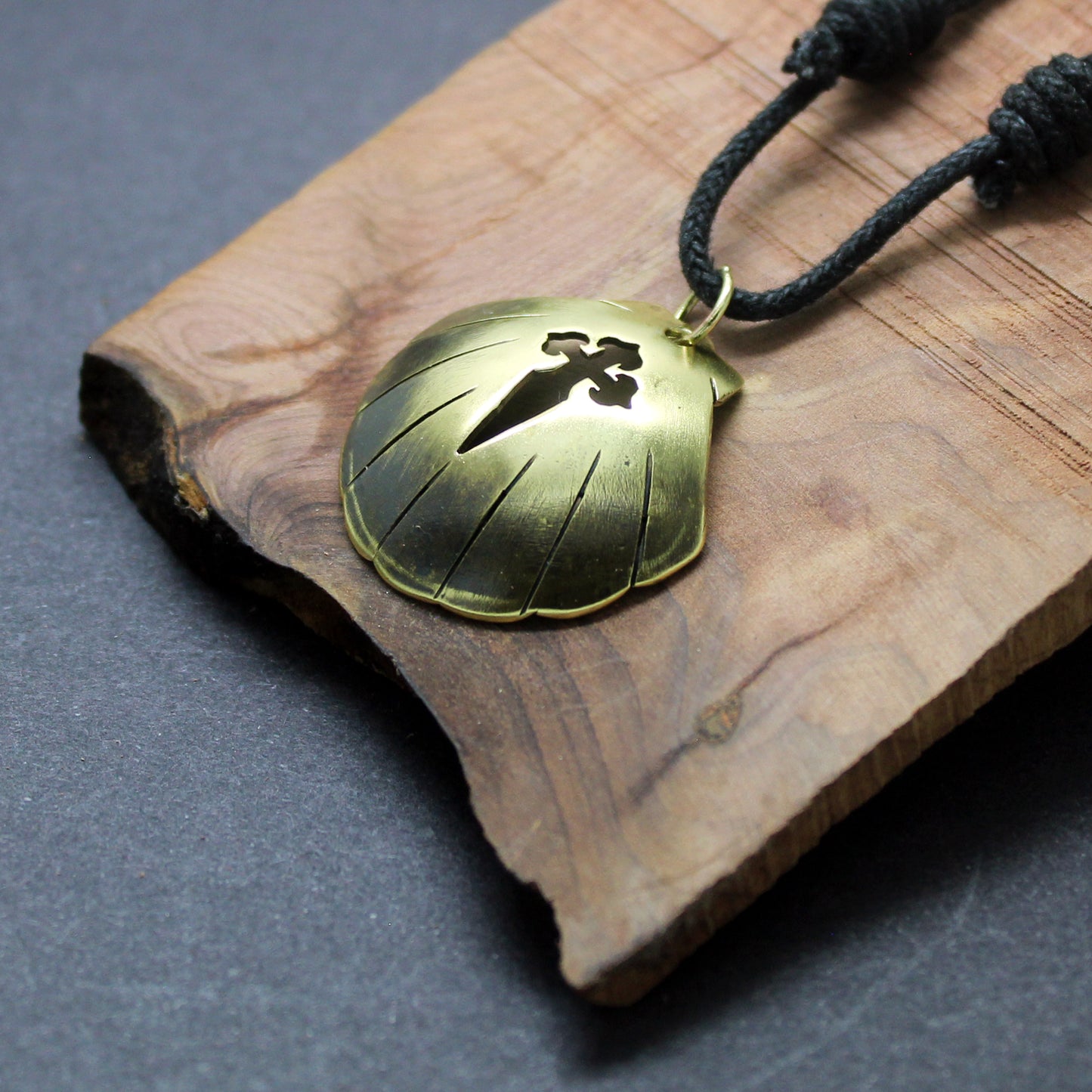 Shell of the Camino de Santiago with Cross of Santiago, brass pendant