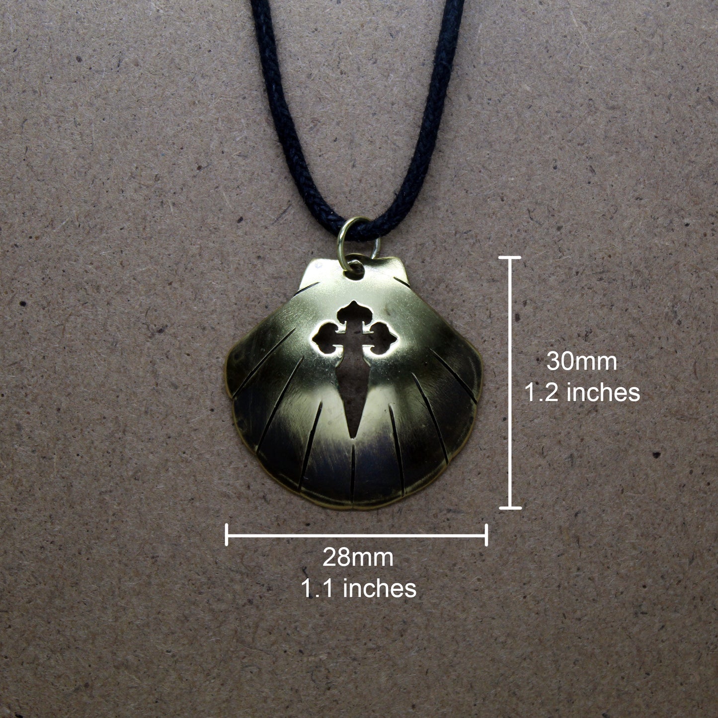 Shell of the Camino de Santiago with Cross of Santiago, brass pendant