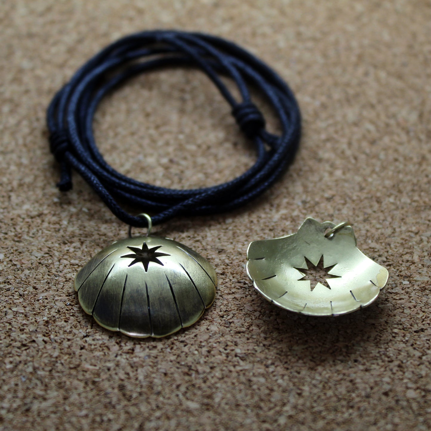 Shell of the Camino de Santiago with Lizarra Star, brass pendant