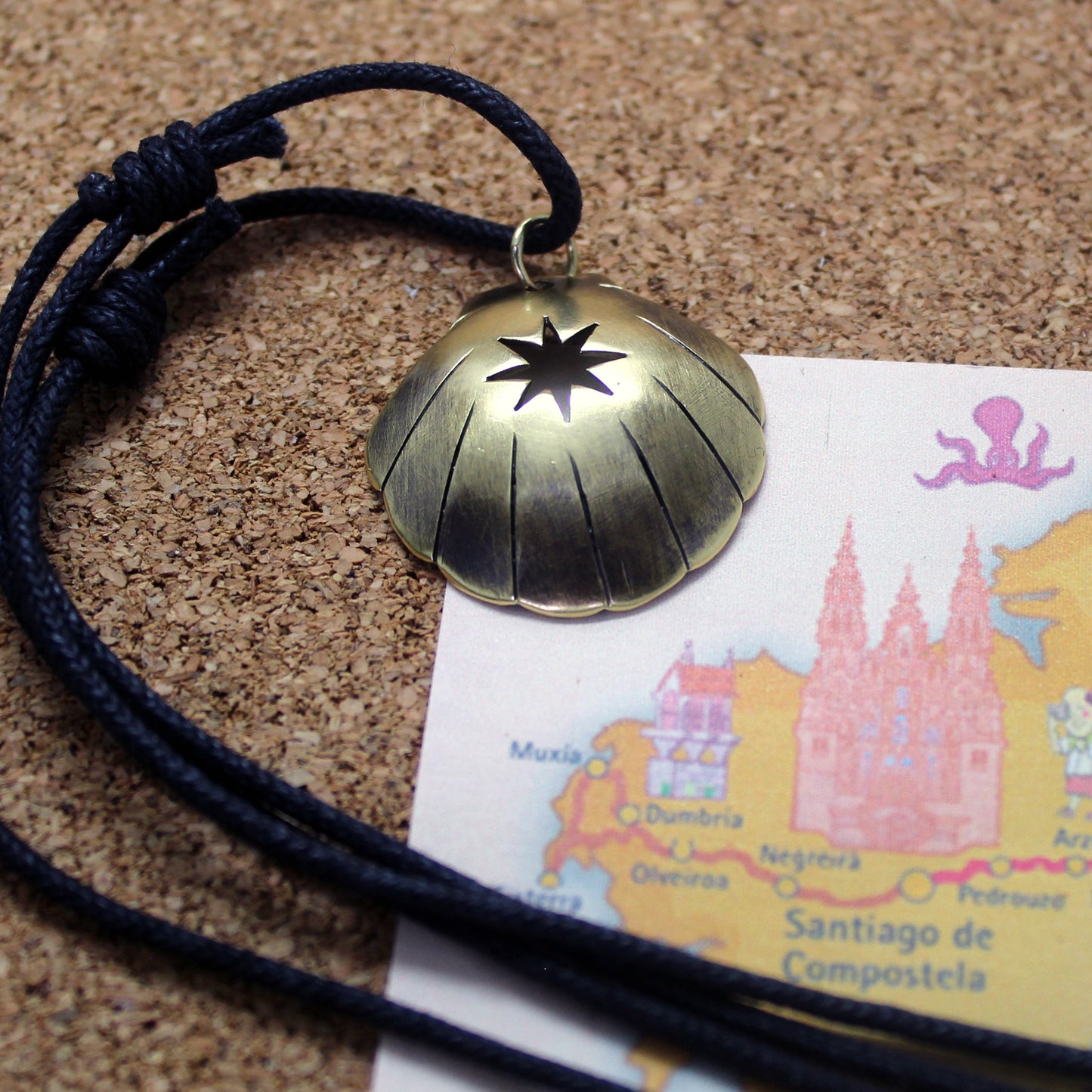 Shell of the Camino de Santiago with Lizarra Star, brass pendant