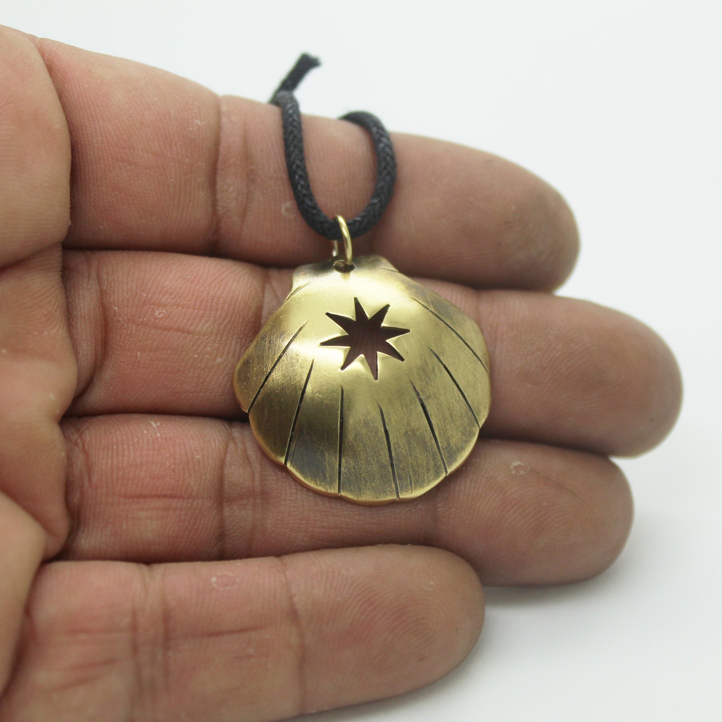 Shell of the Camino de Santiago with Lizarra Star, brass pendant