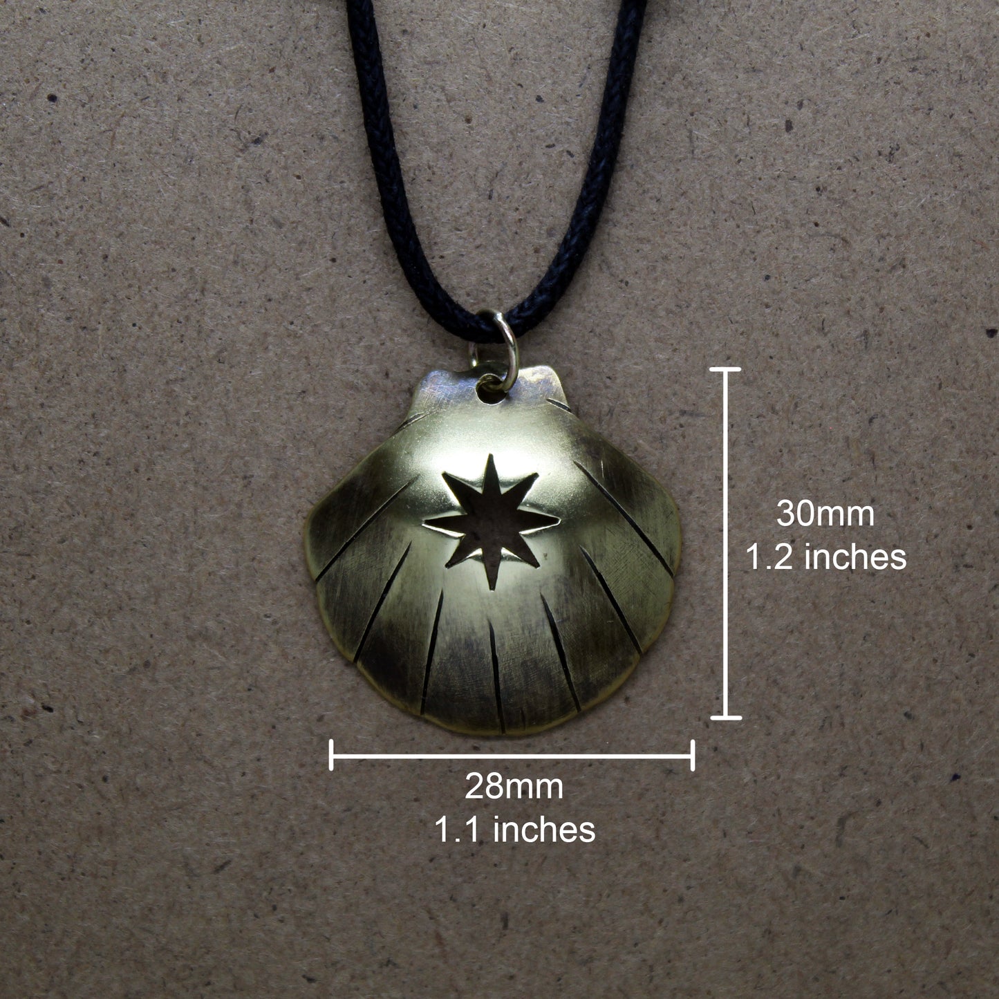 Shell of the Camino de Santiago with Lizarra Star, brass pendant