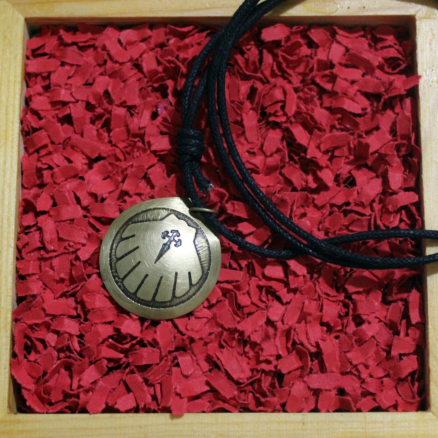 Engraved Camino de Santiago shell, brass pendant