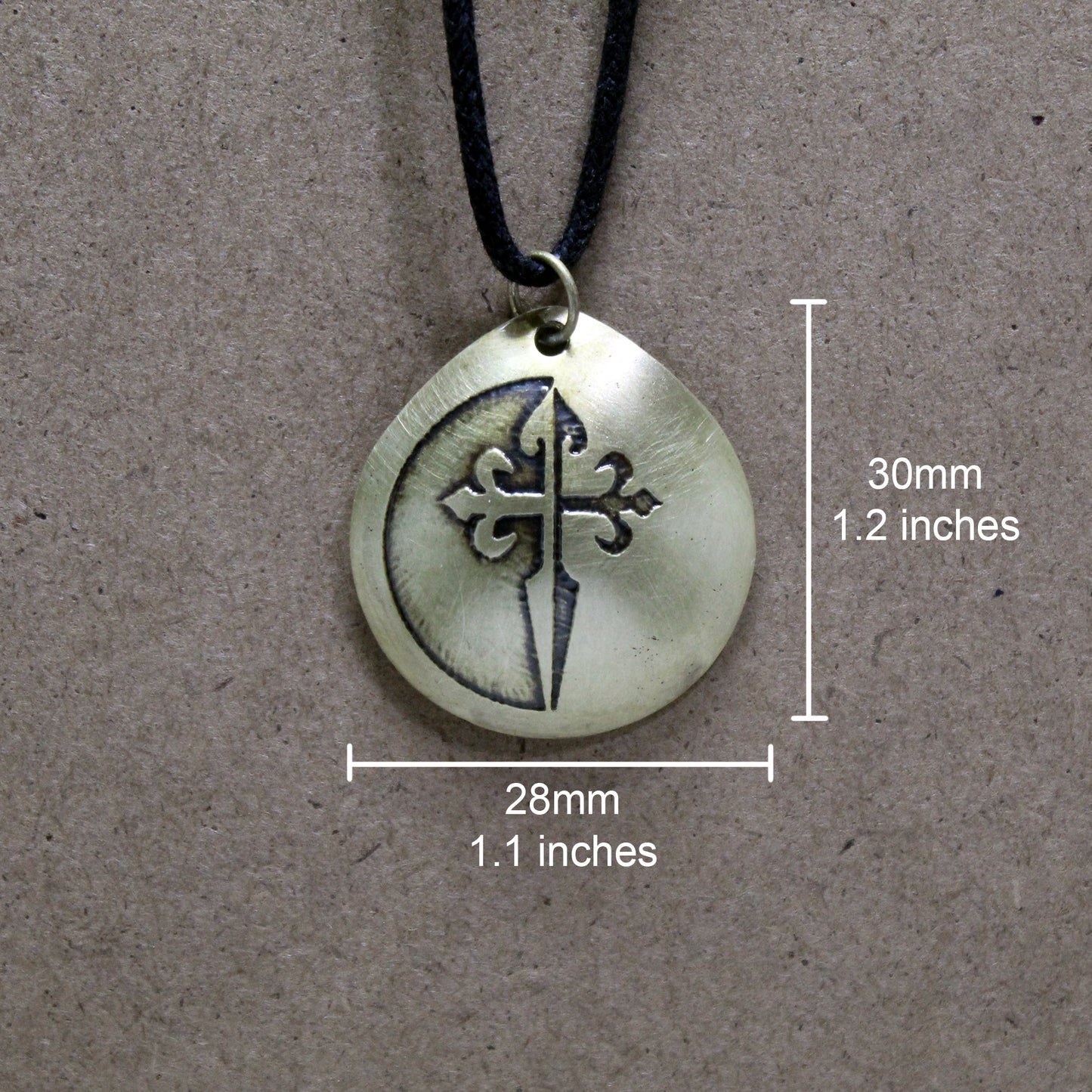 Cross of Santiago, convex brass pendant