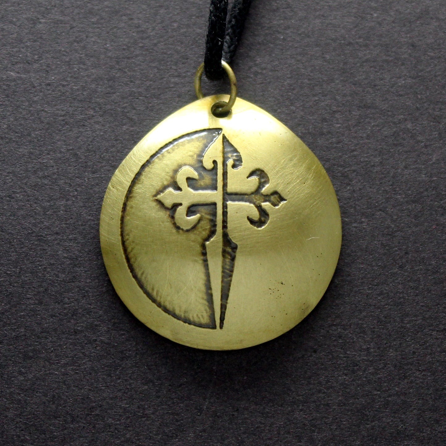 Cross of Santiago, convex brass pendant