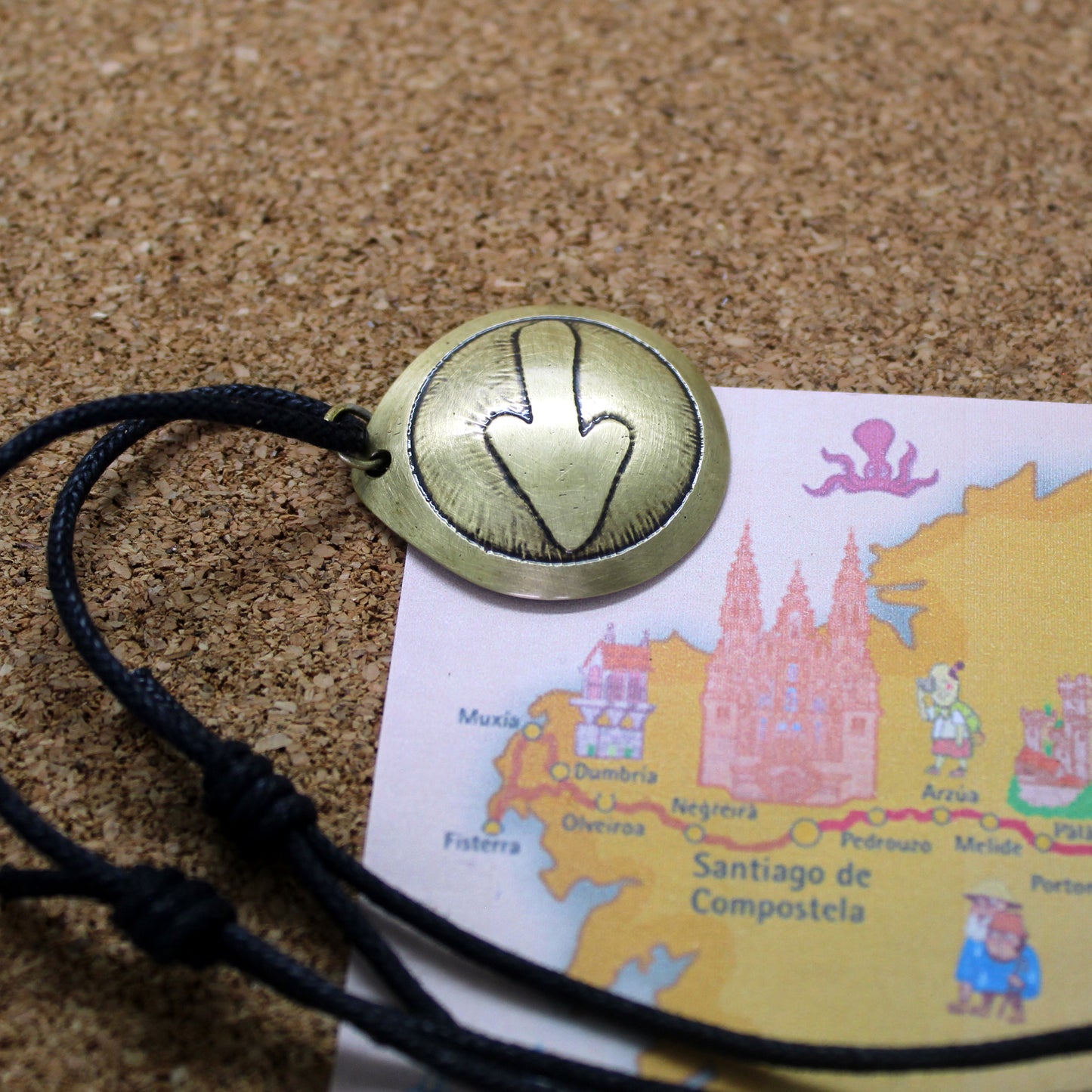 Arrow of the Camino de Santiago, brass pendant