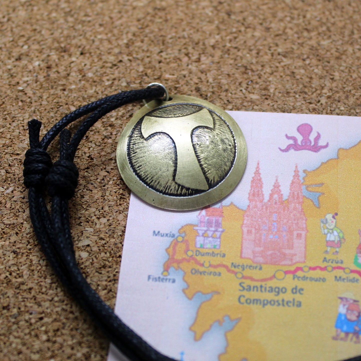 Tau of the Camino de Santiago brass pendant