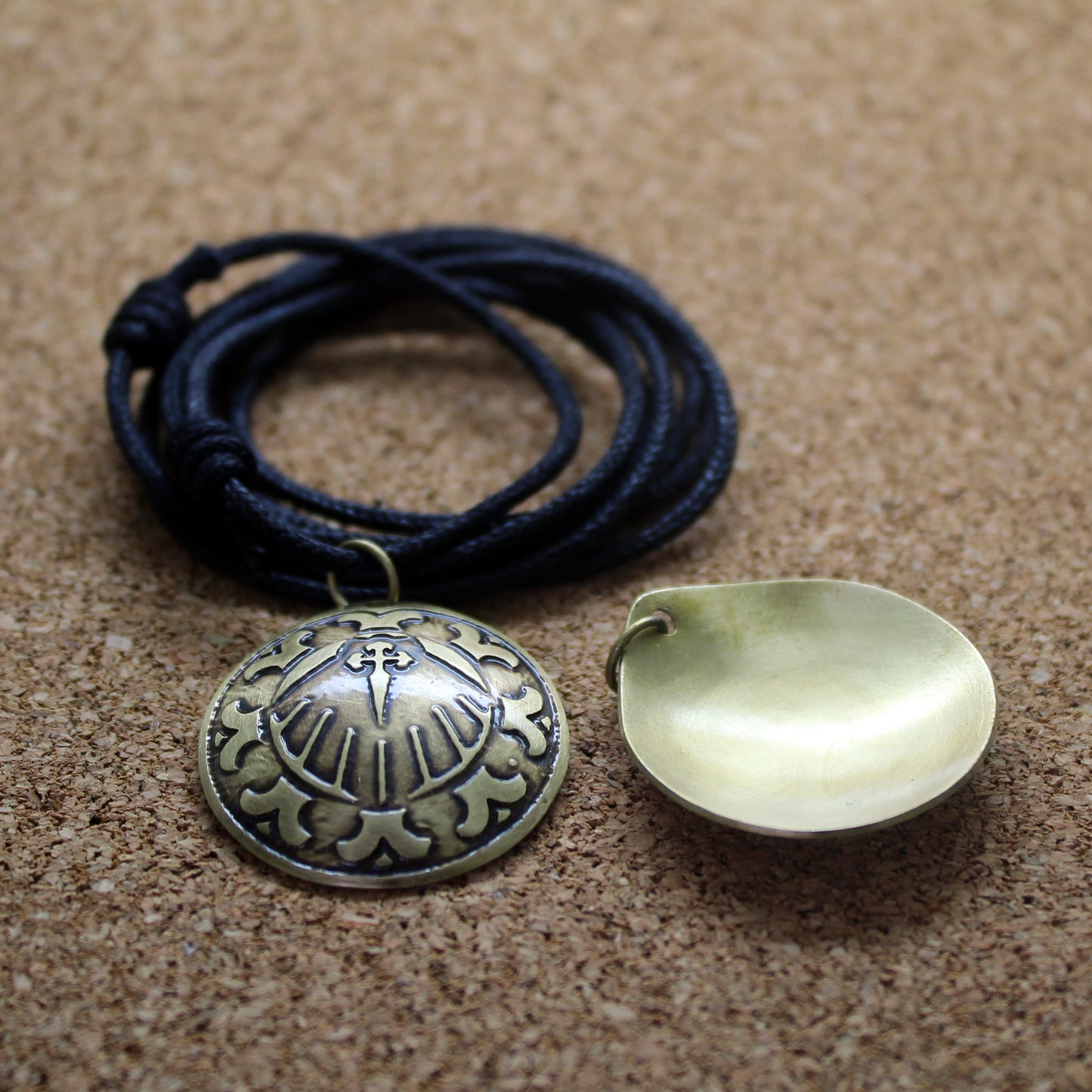 Convex Brass Pendant with Shell and Engraved Cross for the Camino de Santiago
