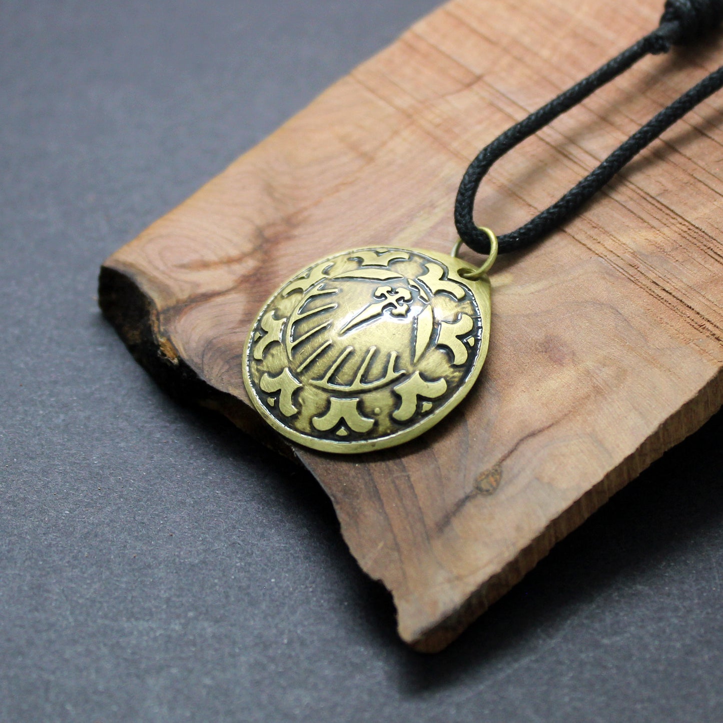 Convex Brass Pendant with Shell and Engraved Cross for the Camino de Santiago
