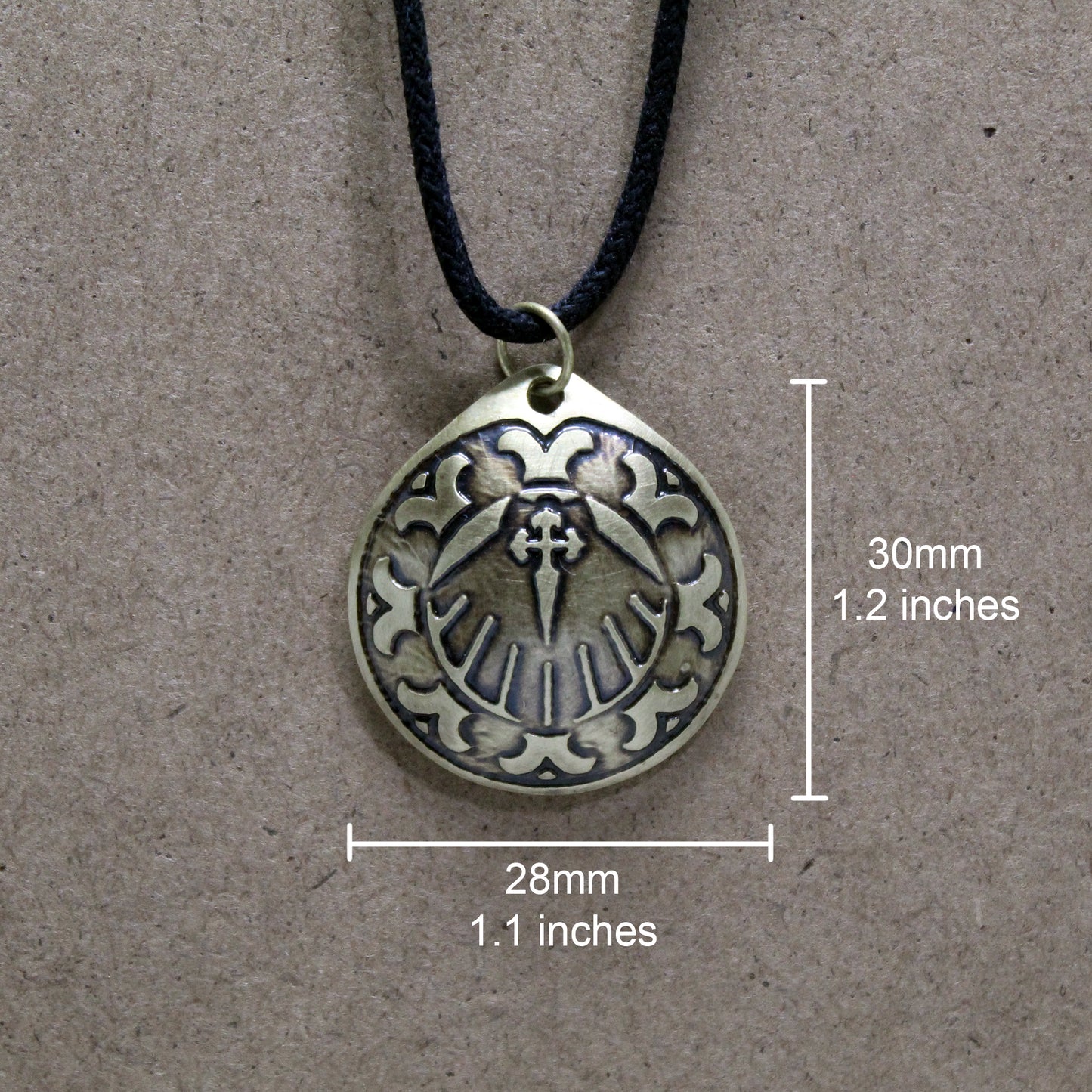 Convex Brass Pendant with Shell and Engraved Cross for the Camino de Santiago