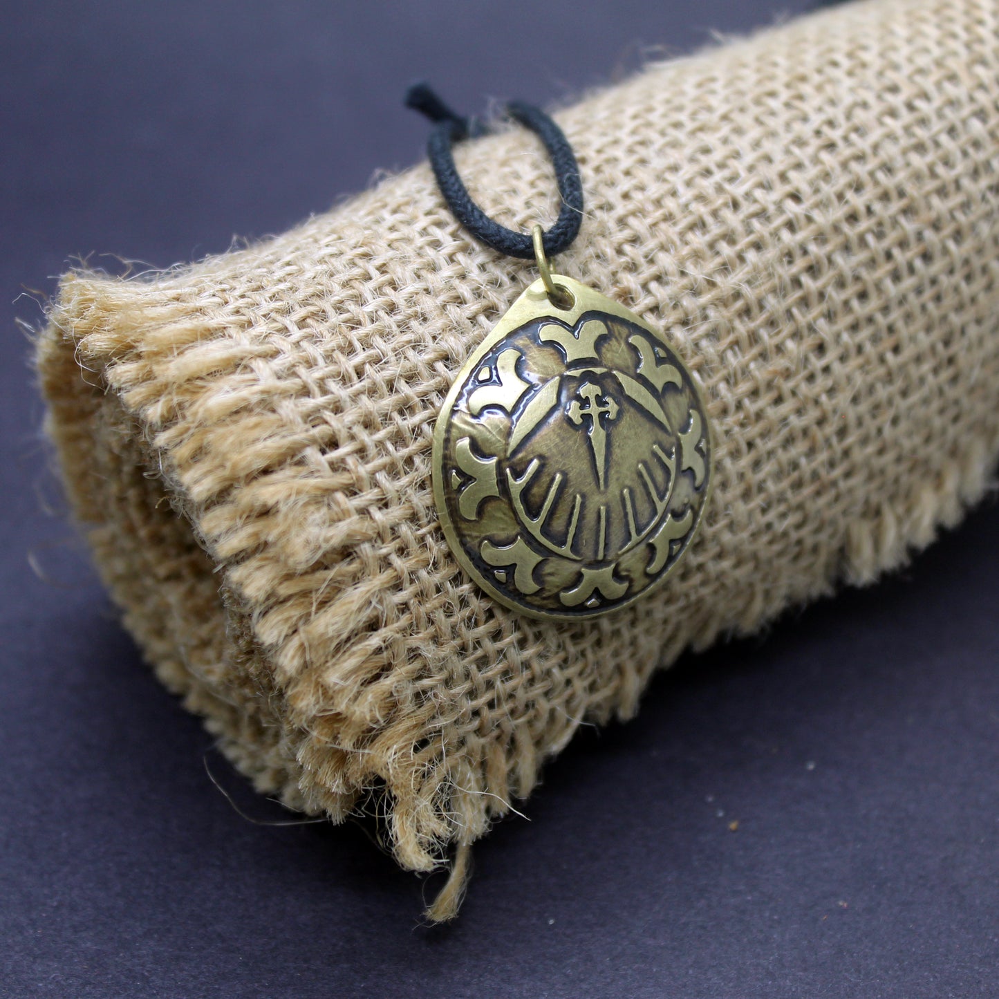 Convex Brass Pendant with Shell and Engraved Cross for the Camino de Santiago
