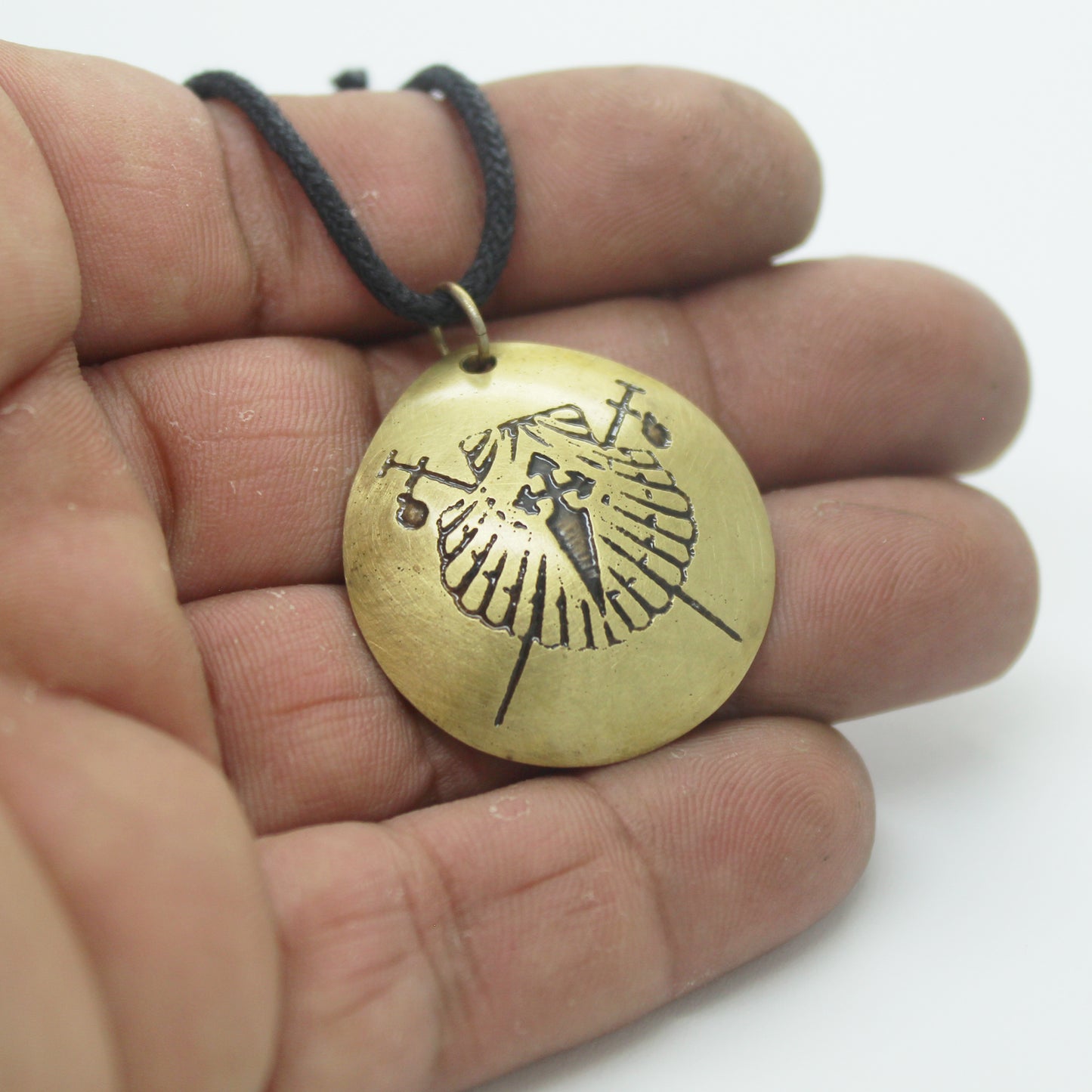 Symbols of the Camino de Santiago, convex brass pendant