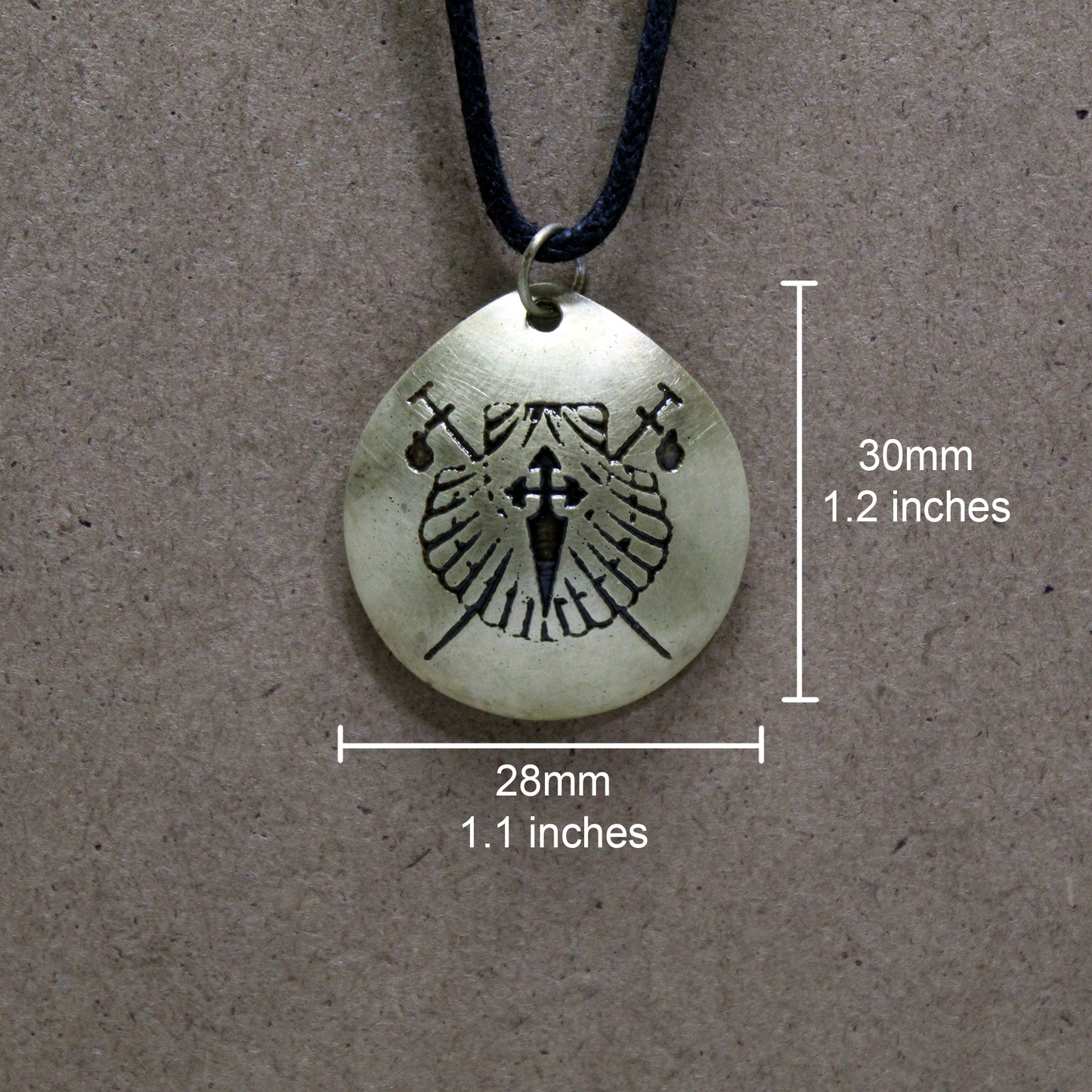 Symbols of the Camino de Santiago, convex brass pendant
