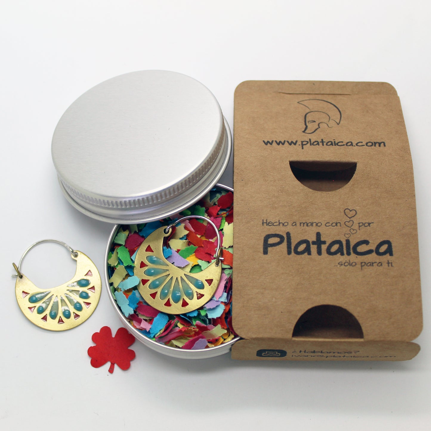 Pendientes pequeños de latón y plata 925 "Brisa Marina" con incrustaciones de resina UV