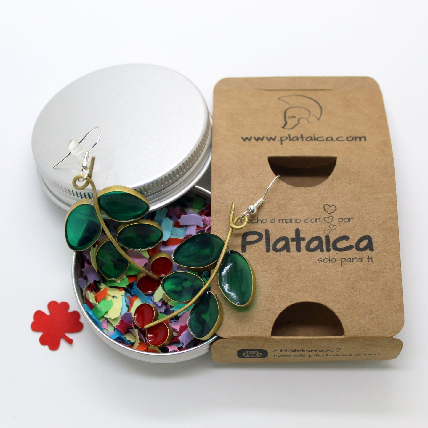 Pendientes Frutos Rojos de latón y resina UV