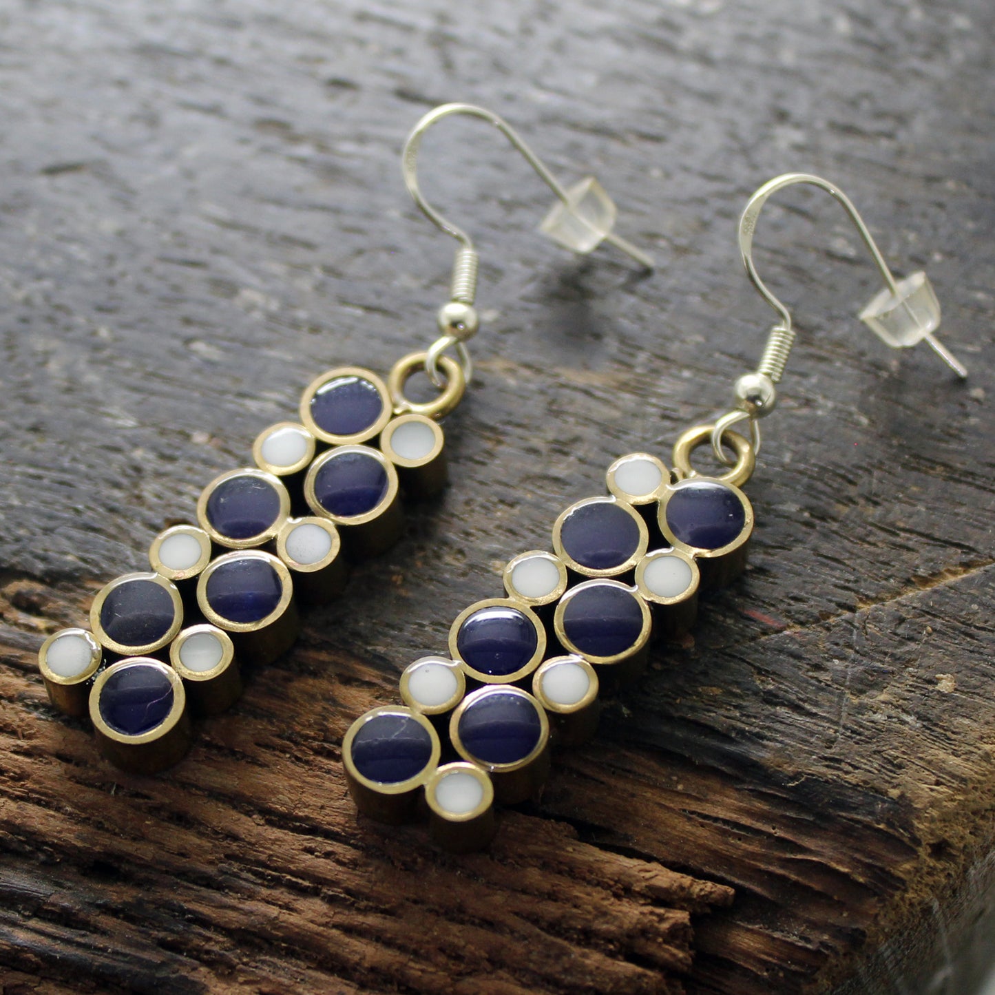 Pendientes "Olas de Medianoche" de latón y plata 925