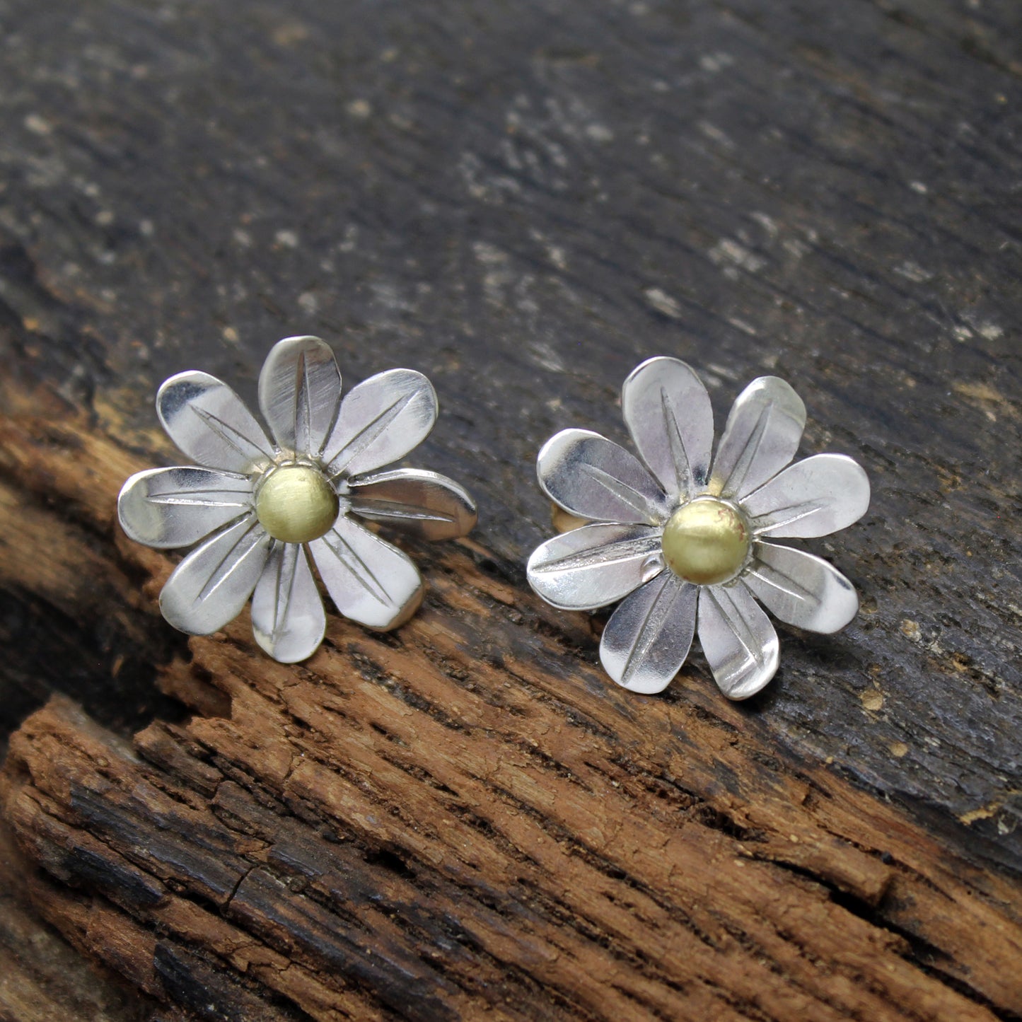 Pendientes Margaritas de plata 925 y latón