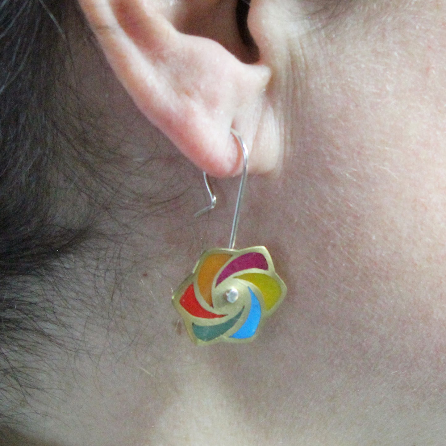 Pendientes Molinillo Multicolor en Latón y Plata 925