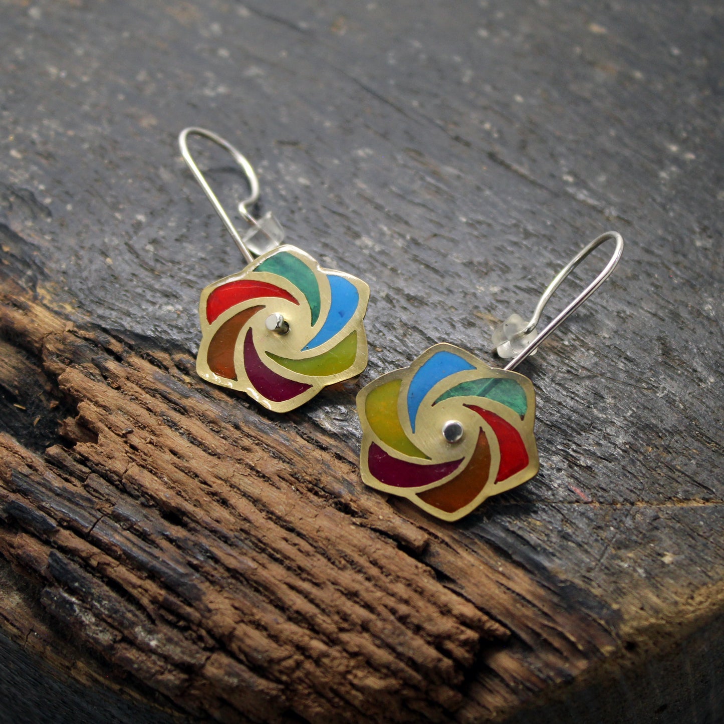 Pendientes Molinillo Multicolor en Latón y Plata 925