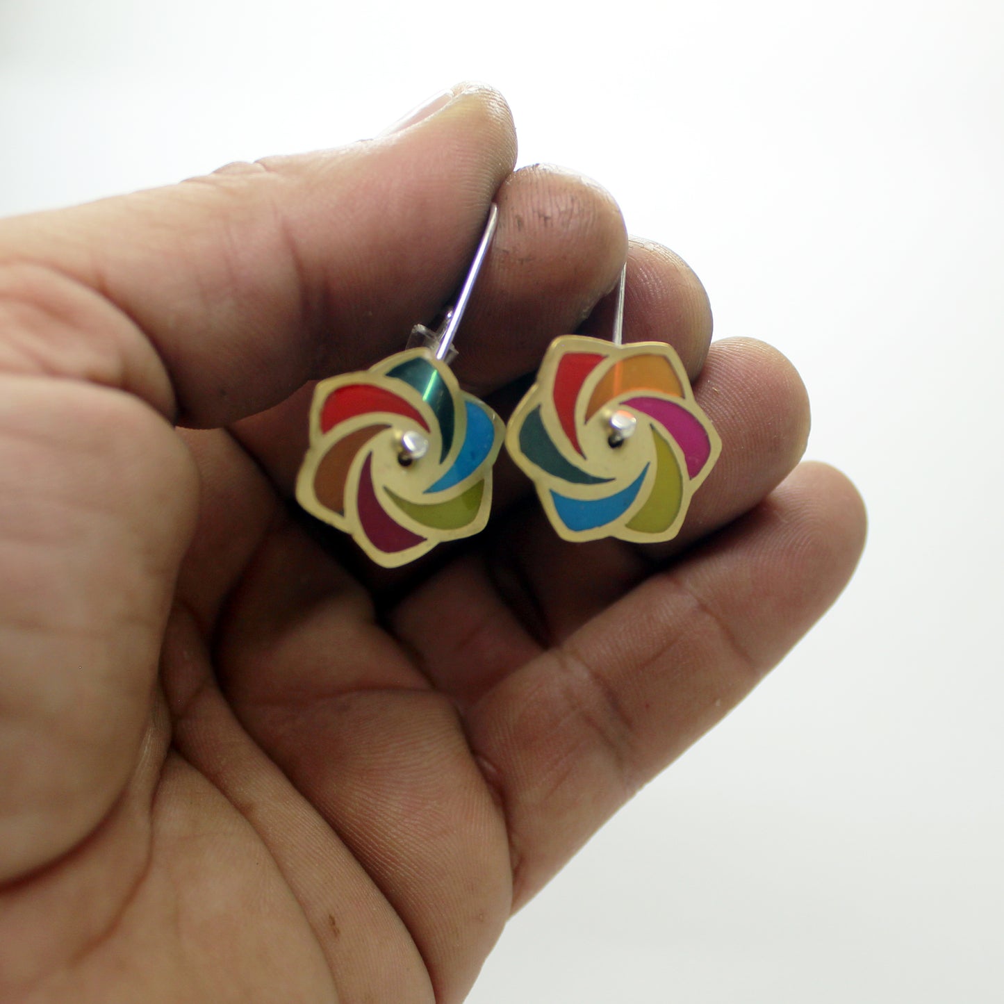 Pendientes Molinillo Multicolor en Latón y Plata 925
