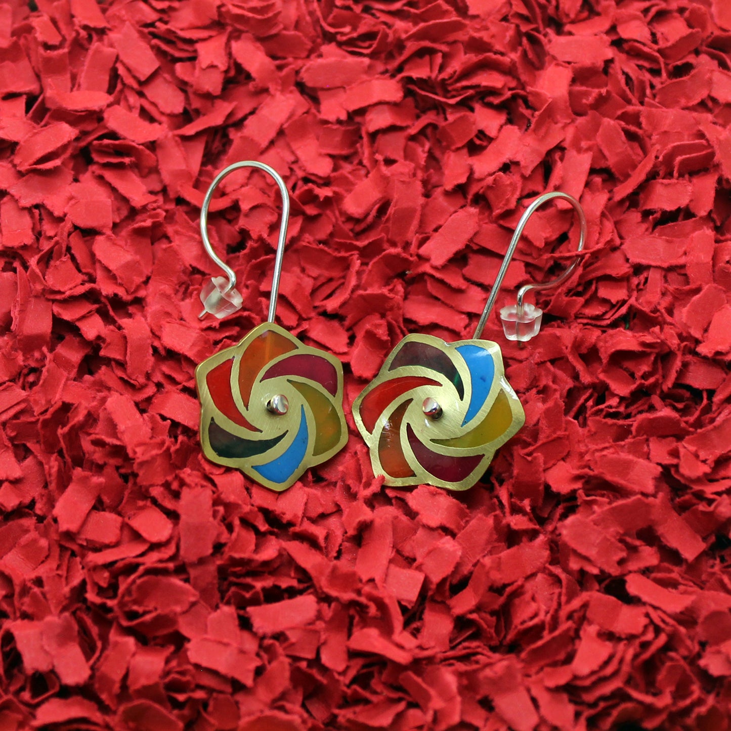Pendientes Molinillo Multicolor en Latón y Plata 925