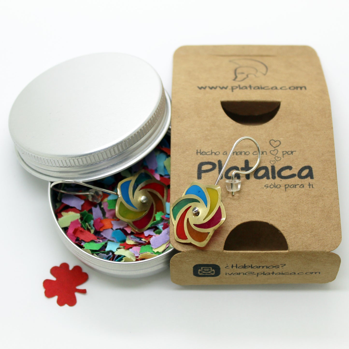 Pendientes Molinillo Multicolor en Latón y Plata 925