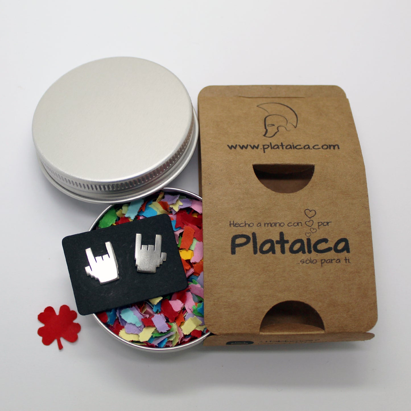 Mano cornuda, Rock hand en 8 bits Pendientes de plata 925