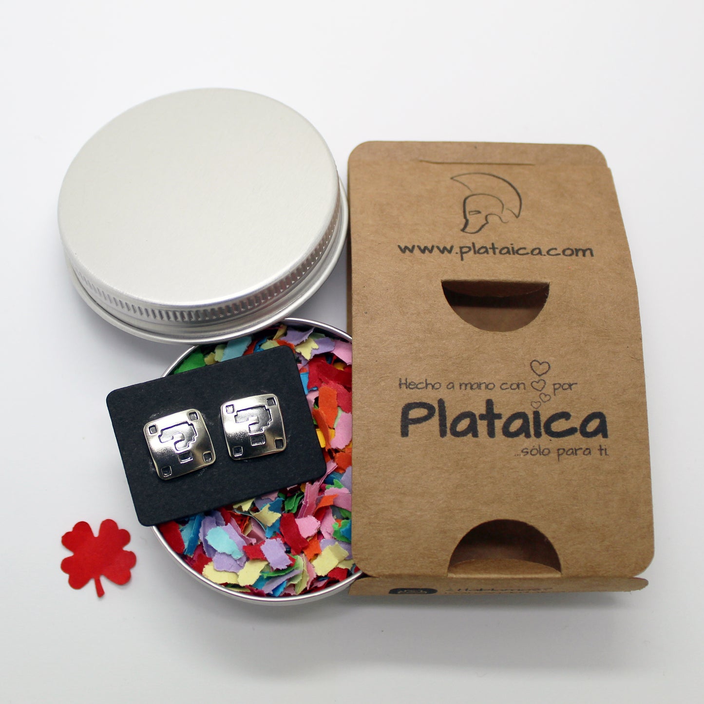 Símbolo de interrogación Super Mario en 8 bits pendientes en plata 925