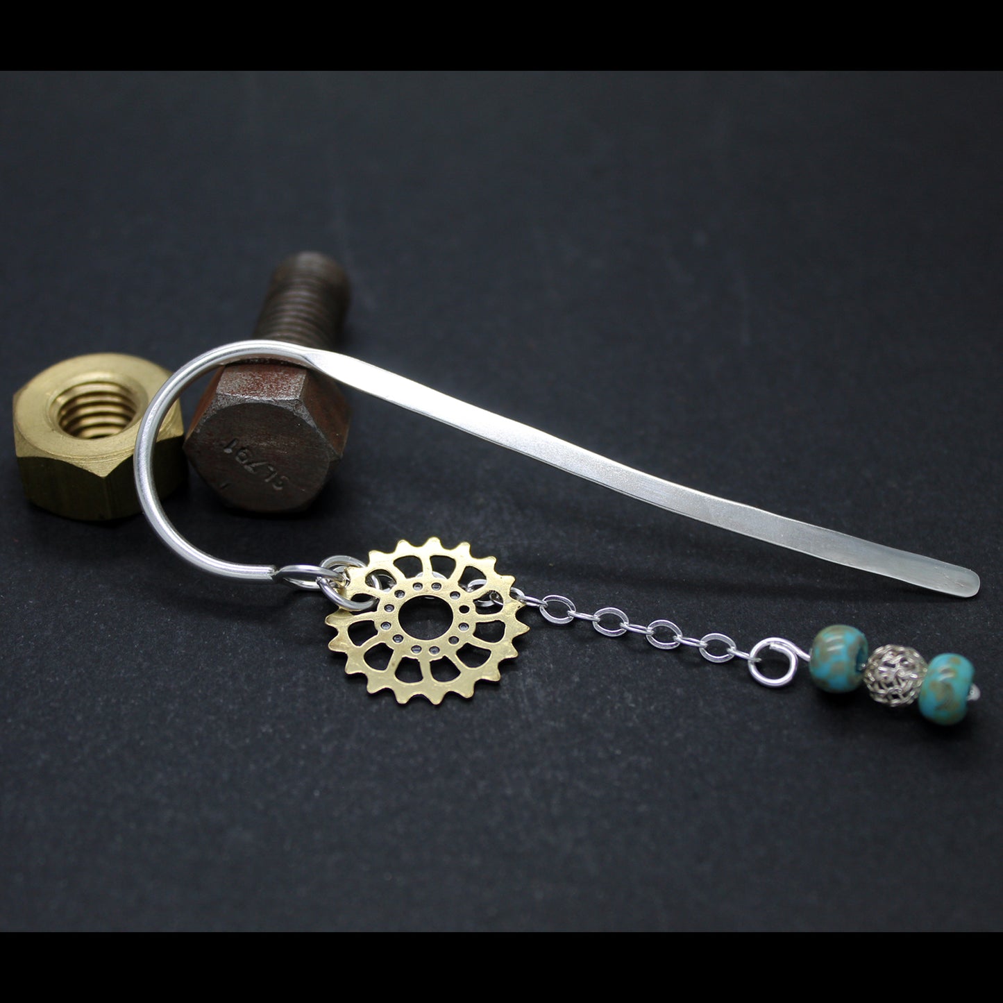 Marcapáginas N Mundos en plata 925 y turquesa