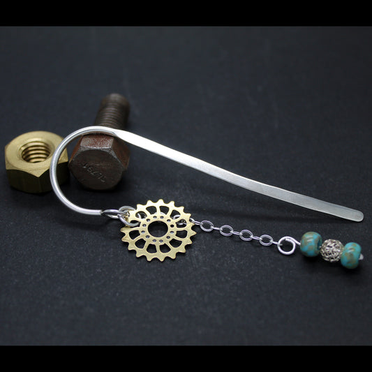 Marcapáginas N Mundos en plata 925 y turquesa