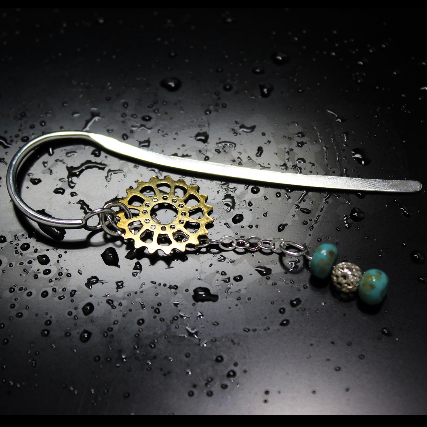 Marcapáginas N Mundos en plata 925 y turquesa