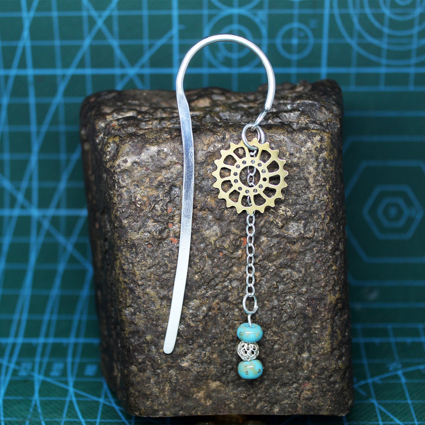 Marcapáginas N Mundos en plata 925 y turquesa