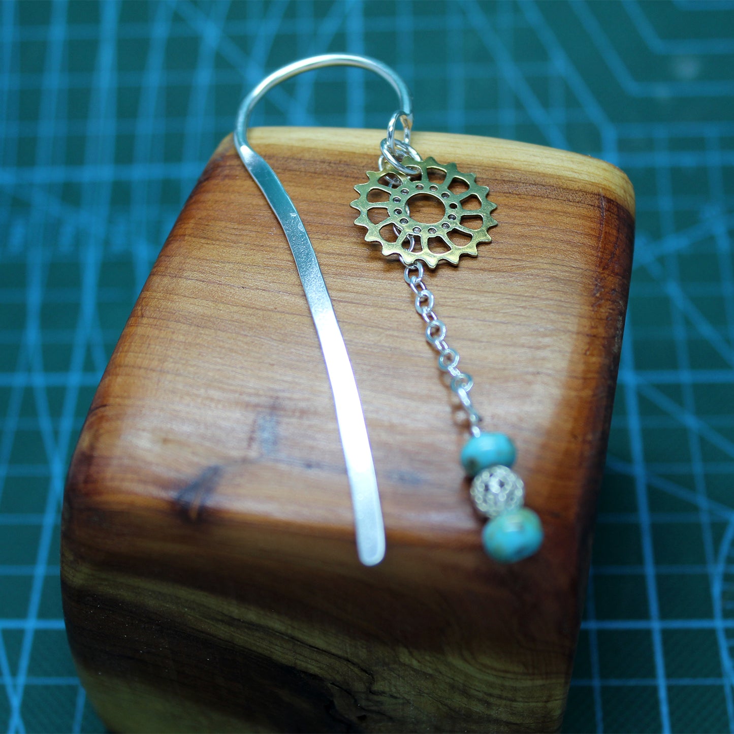 Marcapáginas N Mundos en plata 925 y turquesa