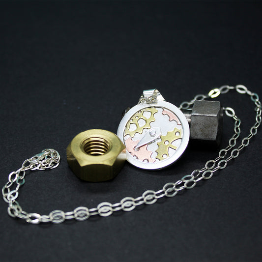 Fairy Compass pendant in 925 silver, brass and copper