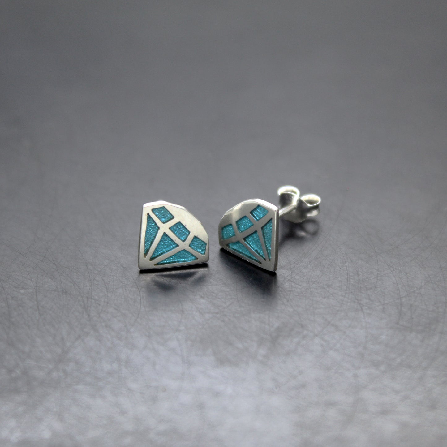 Blue diamonds earrings in 925 silver and UV resin