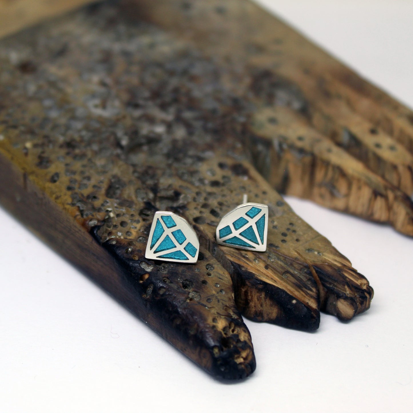 Blue diamonds earrings in 925 silver and UV resin
