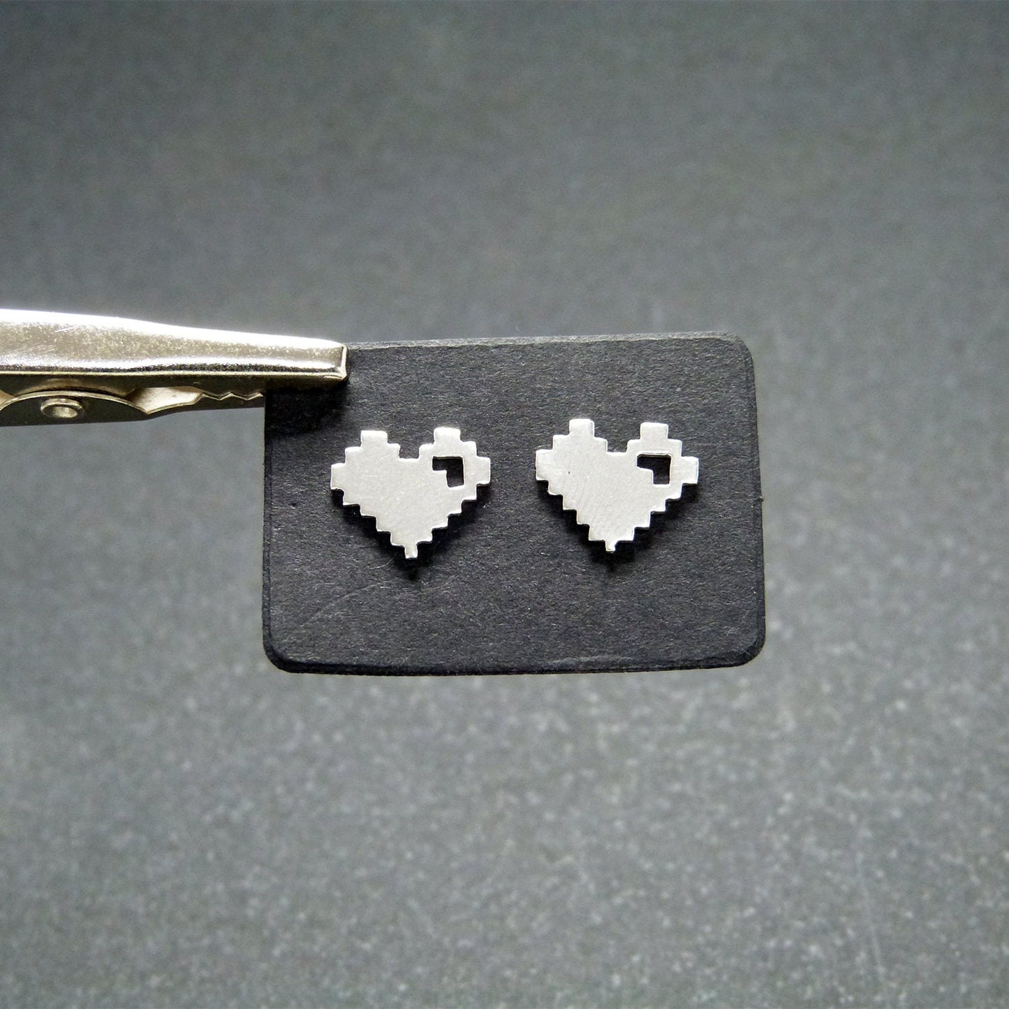 Pendientes 8 Bits Corazones de plata 925