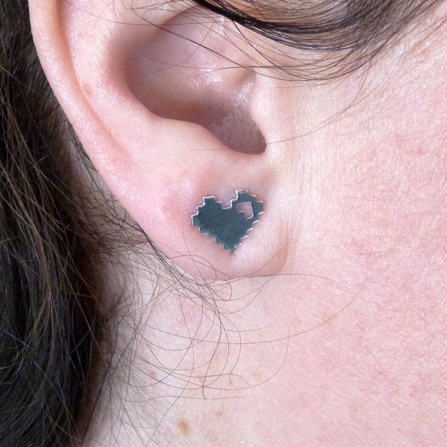 Pendientes 8 Bits Corazones de plata 925