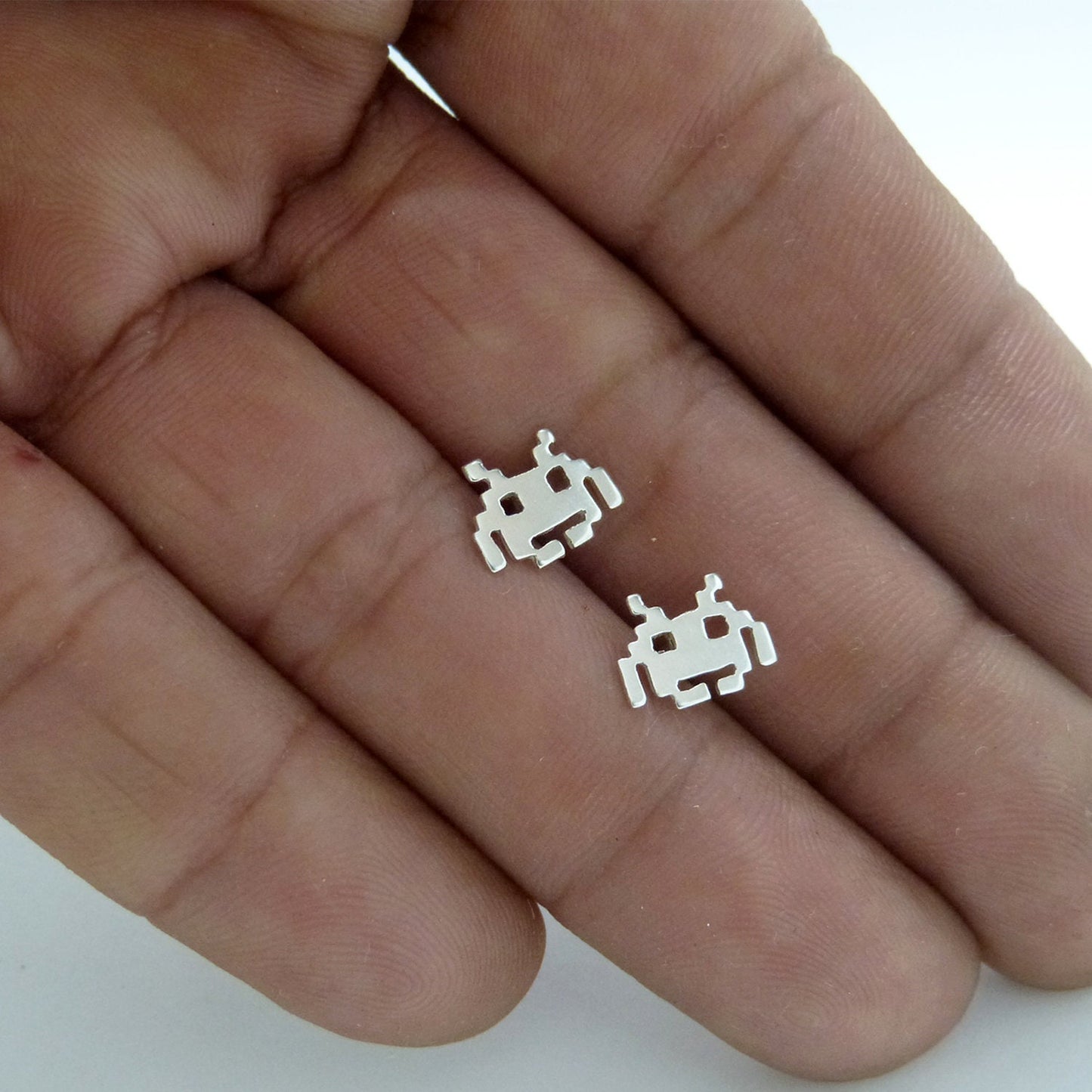 Pendientes Space Invaders Aliens 8 bits de plata 925