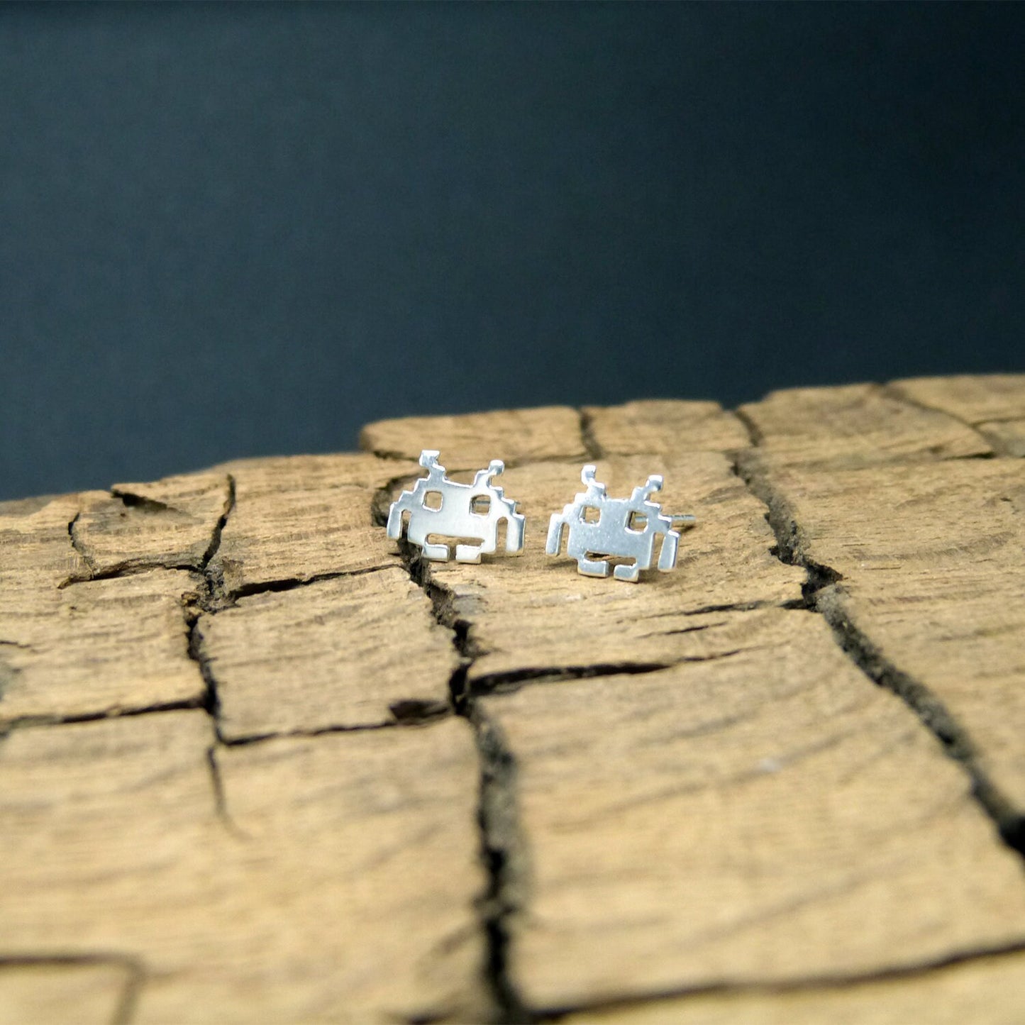 Pendientes Space Invaders Aliens 8 bits de plata 925