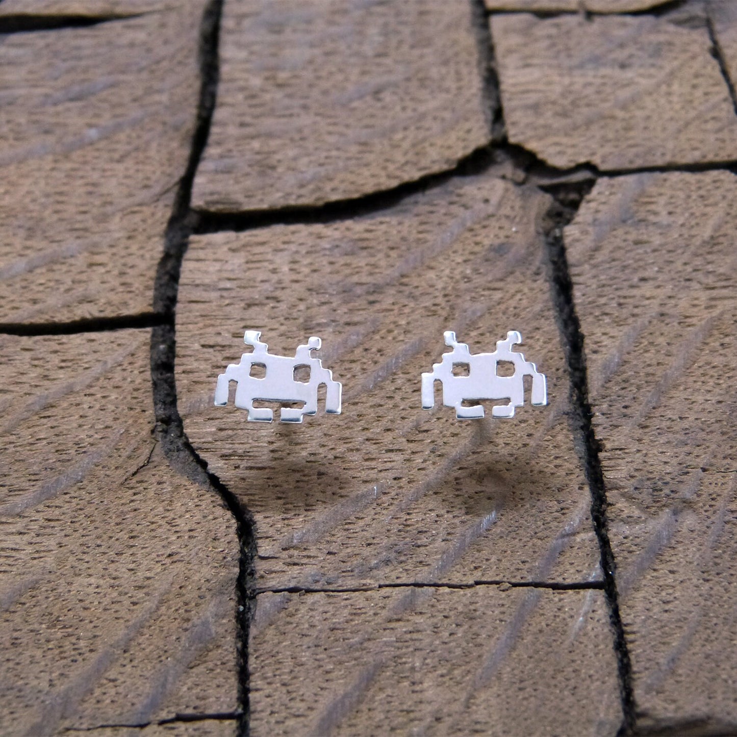 Pendientes Space Invaders Aliens 8 bits de plata 925