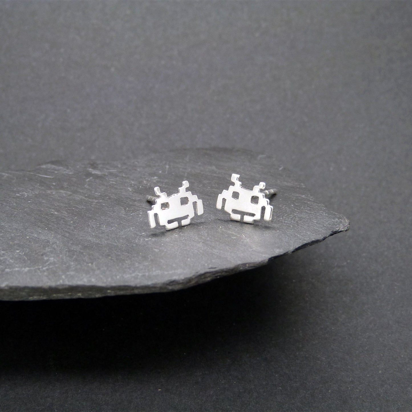 Pendientes Space Invaders Aliens 8 bits de plata 925