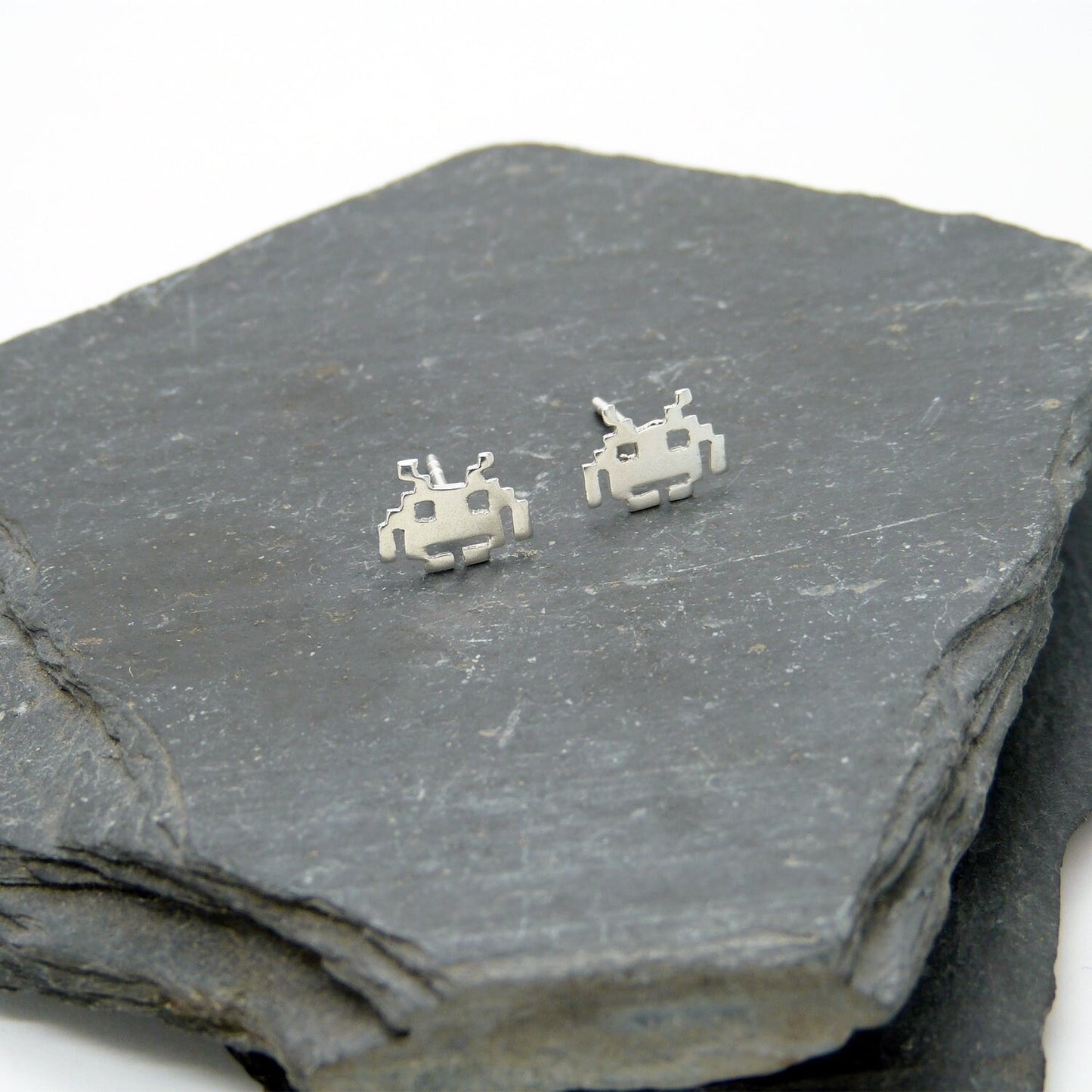 Pendientes Space Invaders Aliens 8 bits de plata 925