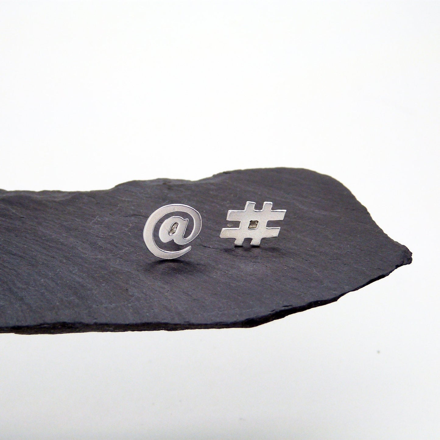 Twitter At sign and Hashtag earrings in 925 silver