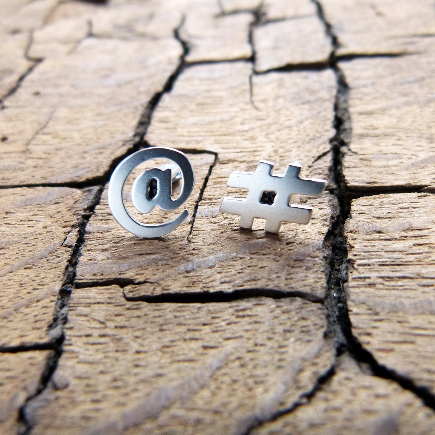 Twitter At sign and Hashtag earrings in 925 silver